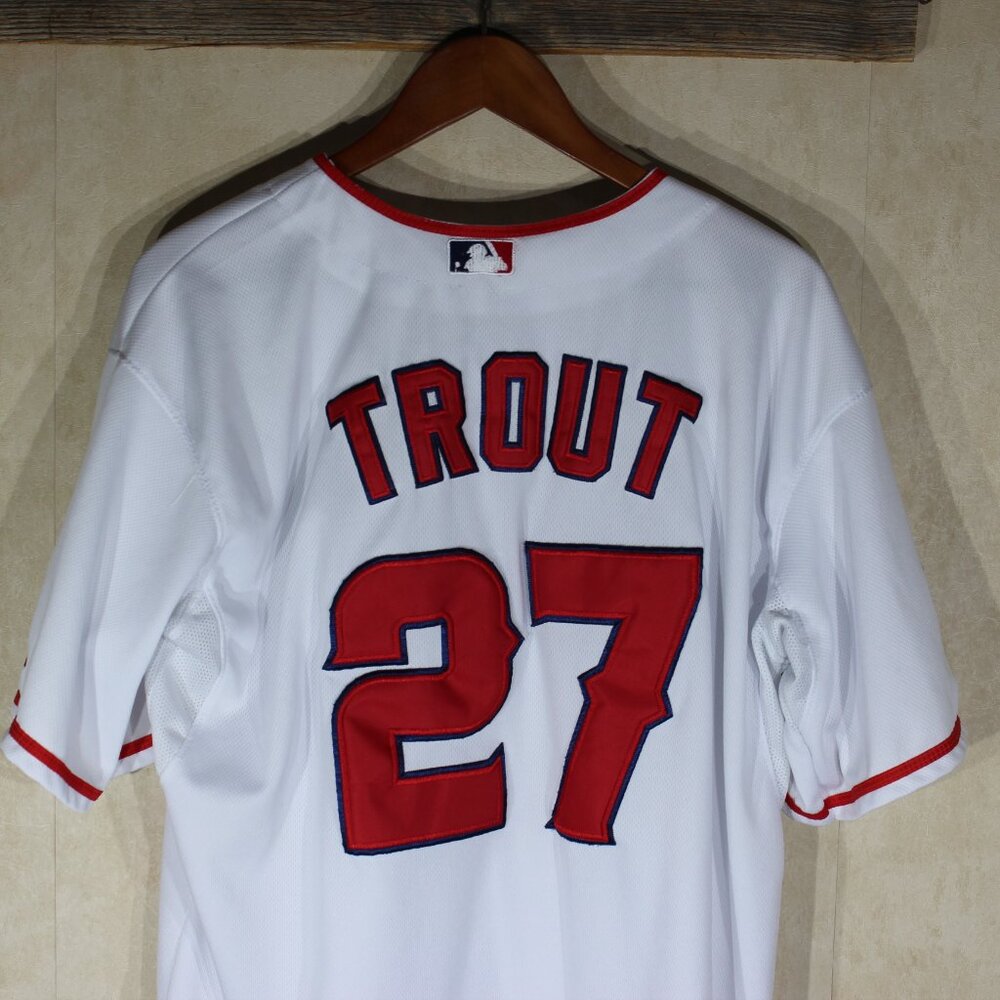 Majestic Stitched Cool Base White #27 Mike Trout Angels Jersey - Size 50